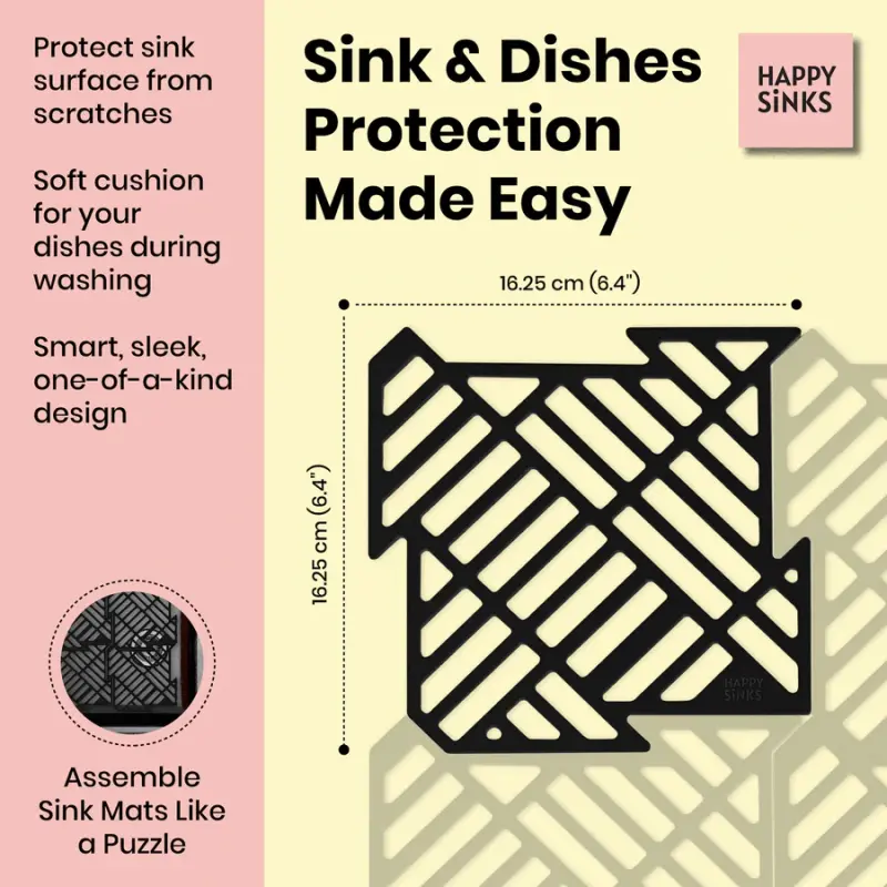 Magisso Happy Sink Puzzle čierny ochranný podložka na dno, 4 kusy pre drez, čierny, 32,5 x 32,5 cm, 1208967385