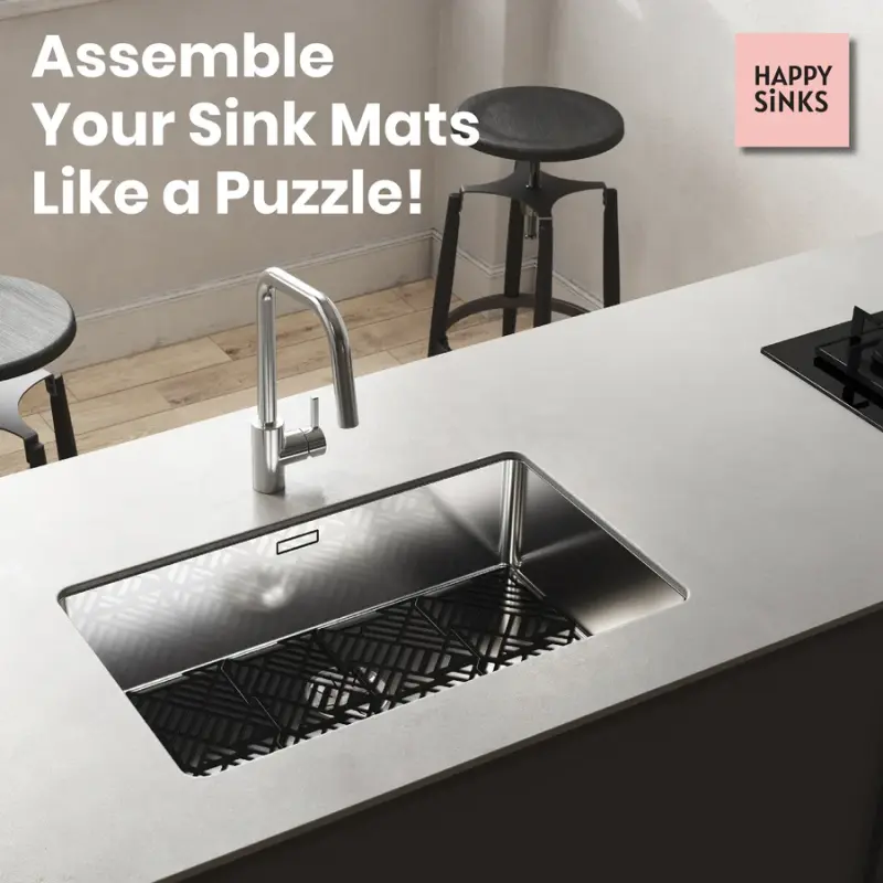 Magisso Happy Sink Puzzle čierny ochranný podložka na dno, 4 kusy pre drez, čierny, 32,5 x 32,5 cm, 1208967385