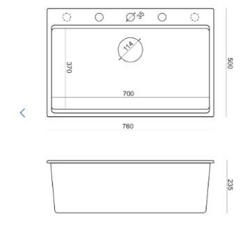 Quadri Hard Rock matná čierna žulová vstavaná veľká drezová nádoba 76x50 cm vrátane medenej zátky a príslušenstva 1208967423