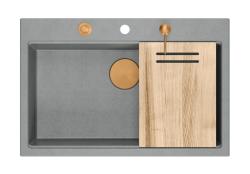 Quadri Hard Rock sivý žulový nadstavbový veľký drez 76x50cm vrátane medenej zátky a príslušenstva 1208967435