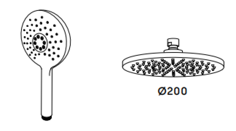 Waterevolution Flow shower combination with rain shower PVD Gun Metal 200mm T141NRGME