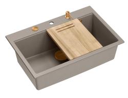 Quadri Hard Rock taupe granitové umývadlo na pracovnú dosku 76x50 cm vrátane medenej zátky a príslušenstva 1208967439