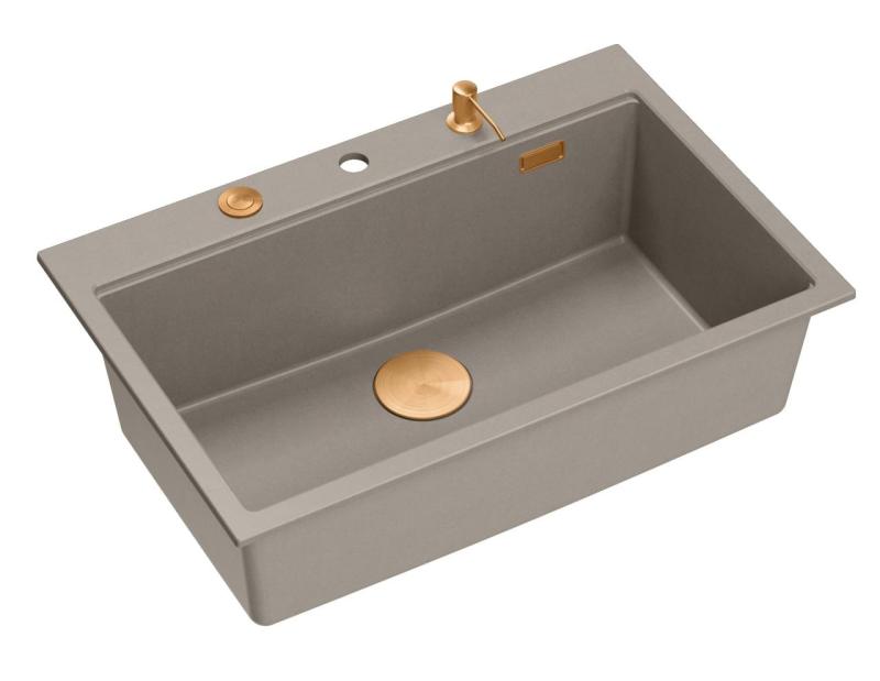 Quadri Hard Rock taupe granitové umývadlo na pracovnú dosku 76x50 cm vrátane medenej zátky a príslušenstva 1208967439