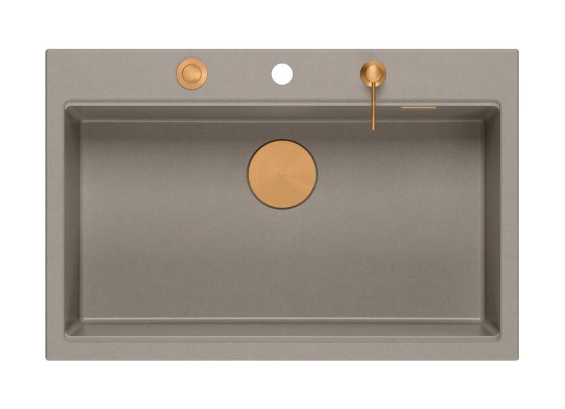 Quadri Hard Rock taupe granitové umývadlo na pracovnú dosku 76x50 cm vrátane medenej zátky a príslušenstva 1208967439