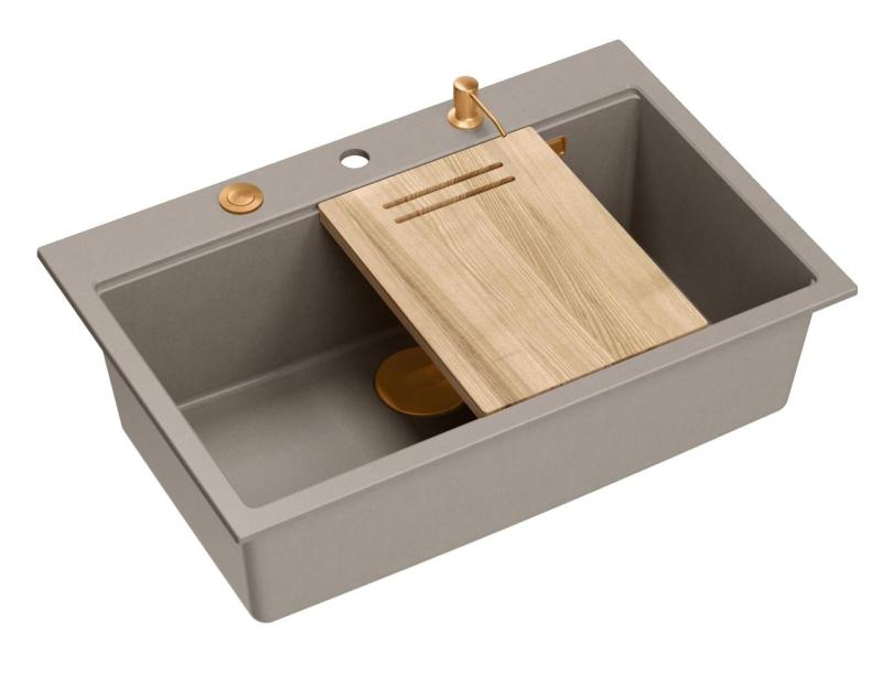 Quadri Hard Rock taupe granitové umývadlo na pracovnú dosku 76x50 cm vrátane medenej zátky a príslušenstva 1208967439