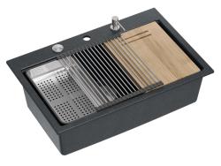 Quadri Hard Rock antracitový granitový vstavaný veľký drez 76x50 cm vrátane nerezovej zátky a príslušenstva 1208967442