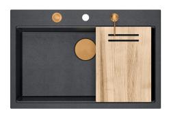 Quadri Hard Rock antracitový žulový nadstavbový veľký drez 76x50cm vrátane medenej zátky a príslušenstva 1208967445