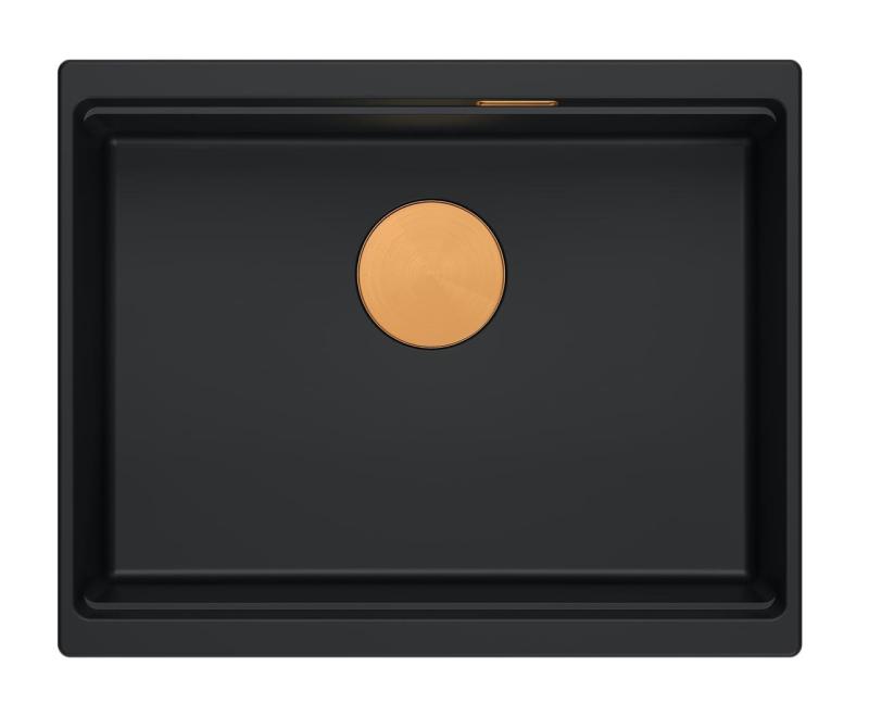 Quadri Newport II granite undermount black sink 560x450mm with copper plug and cap 1208967450
