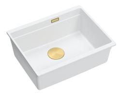 Quadri Newport II biely žulový podmontážny drez biely 560x450mm so zlatou zátkou 1208967451
