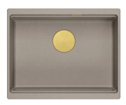 Quadri Newport II žulový podmontážny taupe drez 560x450mm  so zlatou zátkou a odtokovou krytkou 1208967454