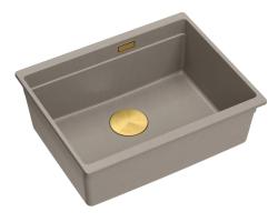 Quadri Newport II žulový podmontážny taupe drez 560x450mm  so zlatou zátkou a odtokovou krytkou 1208967454
