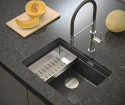 Quadri Newport II granitový podvesný antracitový drez 560x450mm s nerezovou zátkou a odtokovým viečkom 1208967459