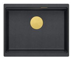 Quadri Newport II granitový podmontovaný antracitový drez 560x450mm so zlatou zátkou a odtokovou krytkou 1208967460