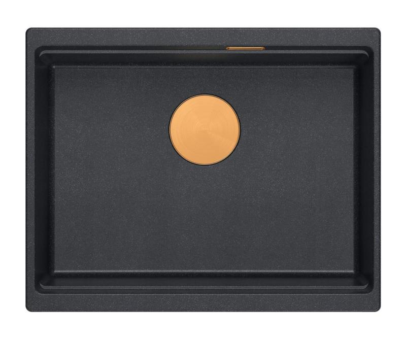 Quadri Newport II žulový spodný antracitový drez 560x450mm s medenou zátkou a odtokovým krytom 1208967461