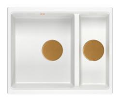 Quadri Newport II biela 1,5 drez žulový vrchný a spodný montážny drez 555x460mm s medenou zátkou 1208967463