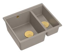 Quadri Newport II taupe 1,5 drez granitový montovaný a podmontovaný drez 555x460mm so zlatou zátkou 1208967467