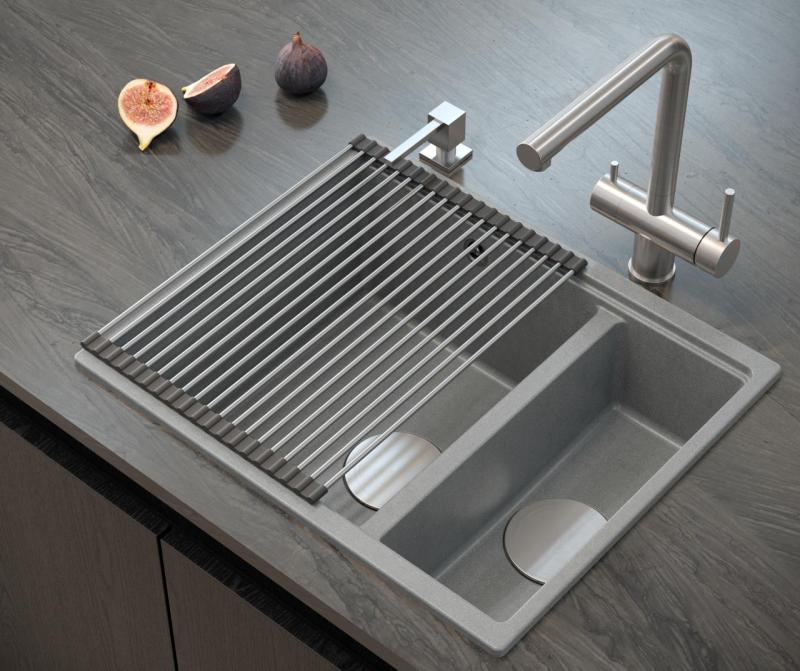 Quadri Newport II granite grey inset and undermount sink 1,5-bowl 555x460mm  with stainless steel manual siphon 1208967469