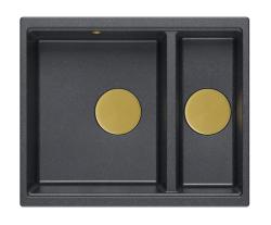 Quadri Newport II antracit 1,5 drez granit nadstavbový a podstavbový drez 555x460 mm so zlatou zátkou 1208967473