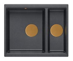 Quadri Newport II antracitový drez s 1,5 komorou z granitu, montáž na pracovnú dosku alebo pod pracovnú dosku, 555x460mm s medenou zátkou 1208967474