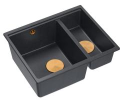 Quadri Newport II antracitový drez s 1,5 komorou z granitu, montáž na pracovnú dosku alebo pod pracovnú dosku, 555x460mm s medenou zátkou 1208967474