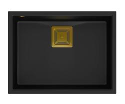 Quadri Quadrangle čierny žulový podstavný drez 55x42cm so zlatou zátkou 1208967475
