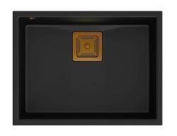 Quadri Quadrangle antracitový žulový spodný drez 55x42cm s medenou zátkou 1208967480