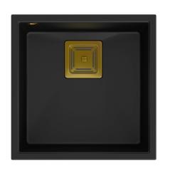 Quadri Quadrangle čierny žulový zapustený drez 42x42cm so zlatou zátkou 1208967481