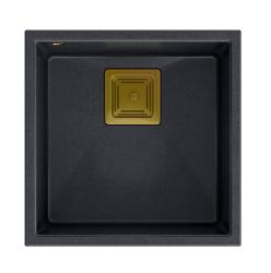 Quadri Quadrangle antracit granitová podmontážna umývadlová misa 42x42 cm so zlatou zátkou 1208967487