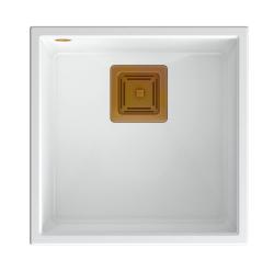 Quadri Quadrangle biely žulový podmontážny drez 42x42cm s medenou zátkou 1208967490