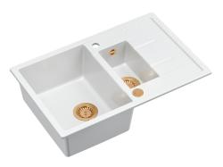 Quadri Brenton biely žulový drez 1,5 vaničky s odkvapkávačom 78x50 cm s medenou zátkou 1208967552