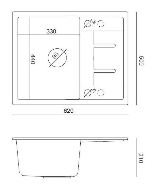 Quadri Dalton biela žulová vstavaná umývadlová doska s odkvapkávacou plochou 62x50 cm so zlatou zátkou 1208967574