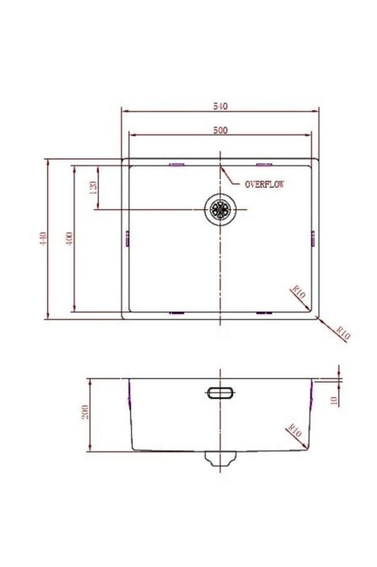 Pure.Sink Prestige nerezový drez 50x40 cm, polomer 10 mm, spodná montáž, plochá montáž a vrchná montáž PPG5040-02.