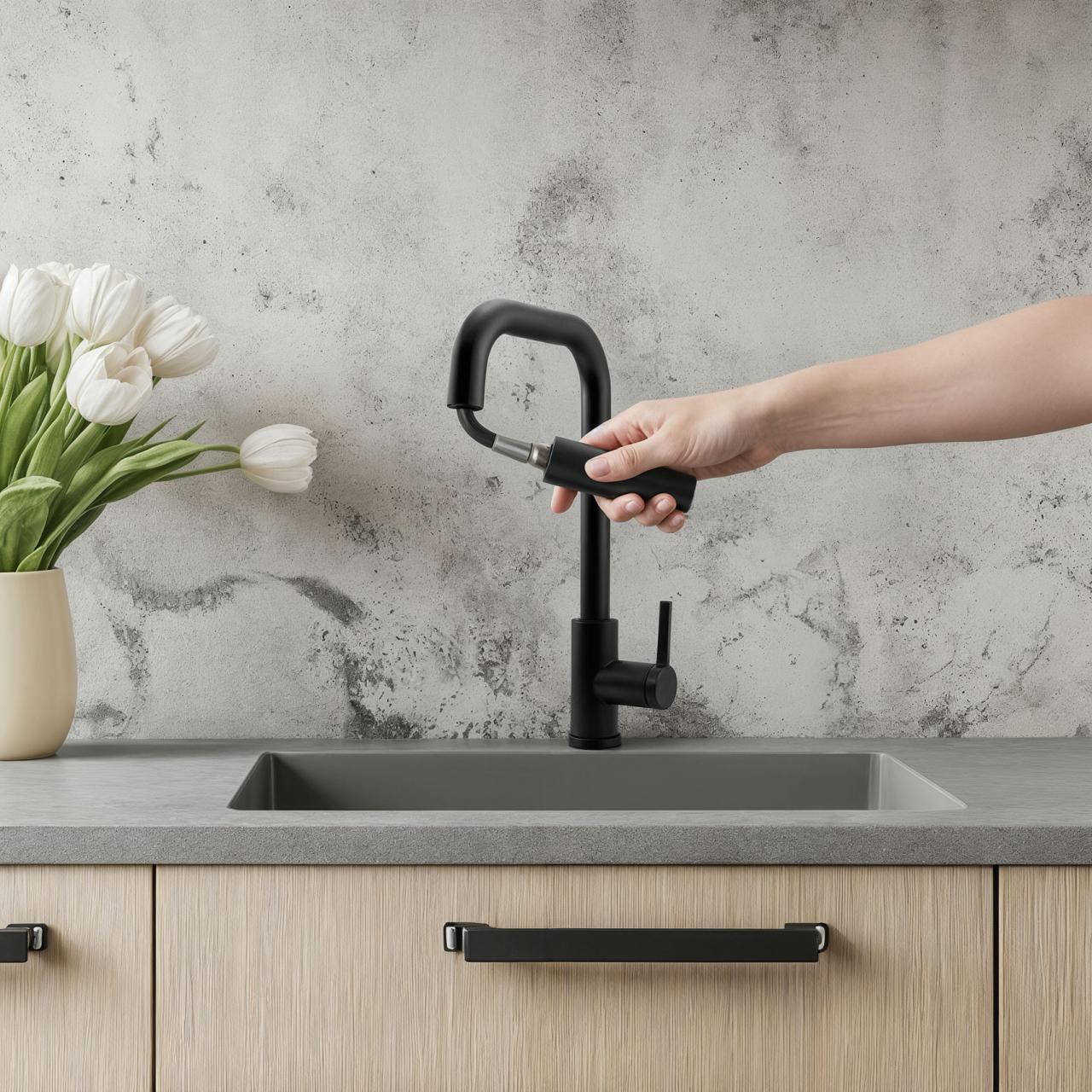 Pure.Sink Elite Steel Crystal-S kuchynská batéria Matná čierna s výsuvnou hubicou PS8050-10
