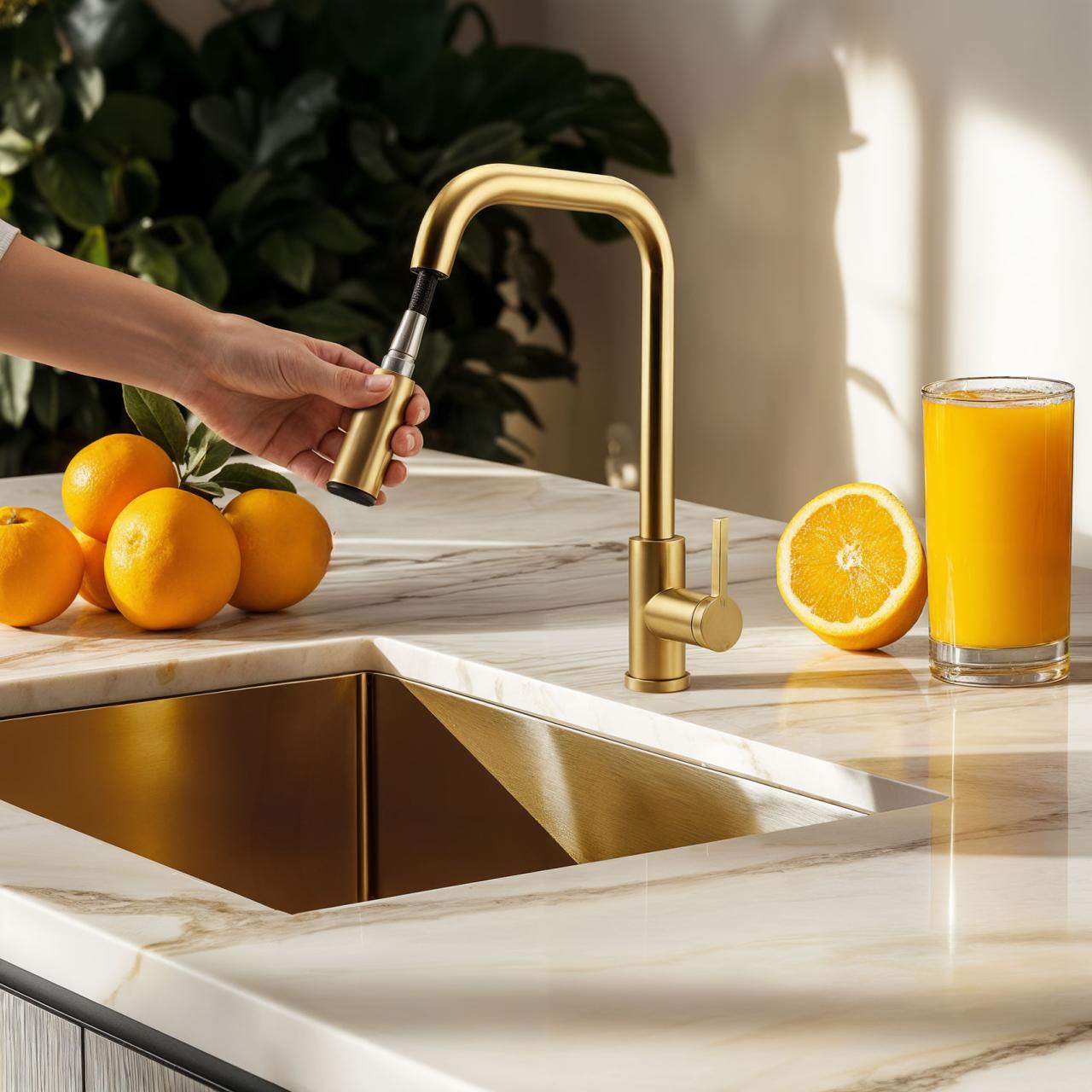 Pure.Sink Elite Steel Crystal-S kuchynská batéria PVD kartáčované zlato s výsuvnou hubicou PS8050-60