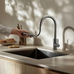 Pure.Sink Elite Steel Stream-S kuchynská batéria PVD Gun metal s výsuvnou výpusťou PS8045-61