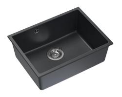 Quadri Elston Antracitový žulový podmontážny drez 495x360mm s nerezovou zátkou 1208967659