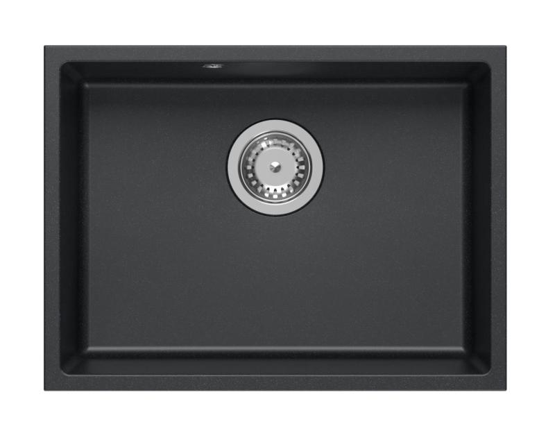 Quadri Elston Antracitový žulový podmontážny drez 495x360mm s nerezovou zátkou 1208967659