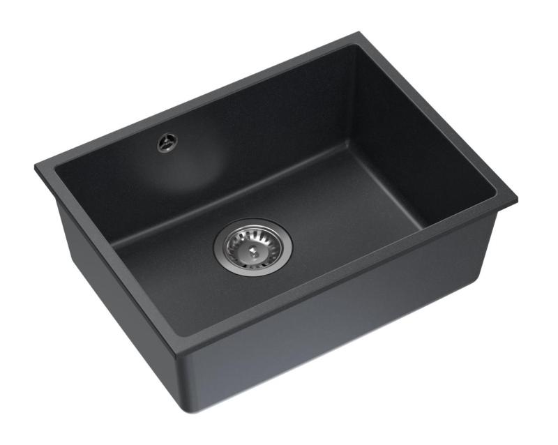 Quadri Elston Antracitový žulový podmontážny drez 495x360mm s nerezovou zátkou 1208967659