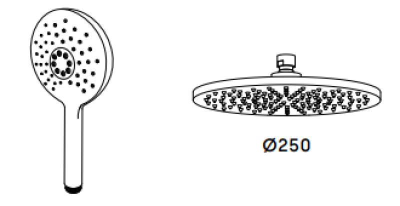 Waterevolution Flow thermostatic shower combination with rain shower matte black 250mm round T141TNR25PR