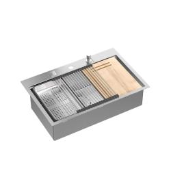 Aquadesign Vesta nerezový drez 76x49cm montáž na povrch a rovná montáž s otvorom na batériu, vrátane nerezovej zátky a príslušenstva - 1208967762
