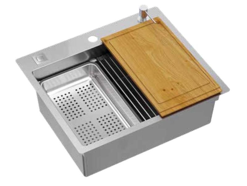 Aquadesign Vesta nerezový drez 580x485cm na pracovnú dosku a na úroveň pracovnej dosky s otvorom na batériu, vrátane nerezovej zátky a príslušenstva - 1208967763