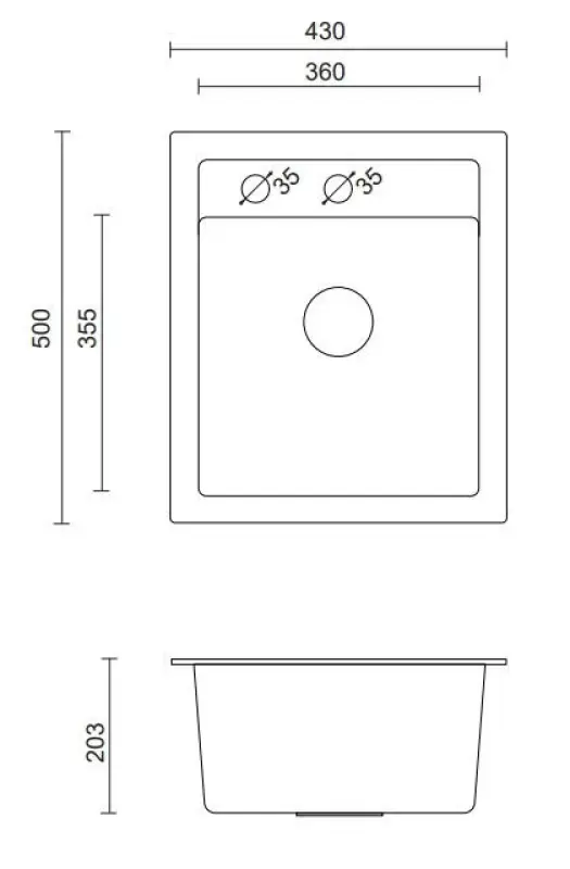 Quadri Londen Granit Sivý Drez 43x50cm s Otvorom na Batériu a Nerezovou Zátkou - 1208967765