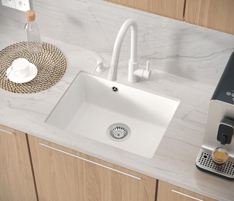 Quadri Elston Biela Granitová Podmontážna Drez 495x360mm s Nerezovou Zátkou 1208967774