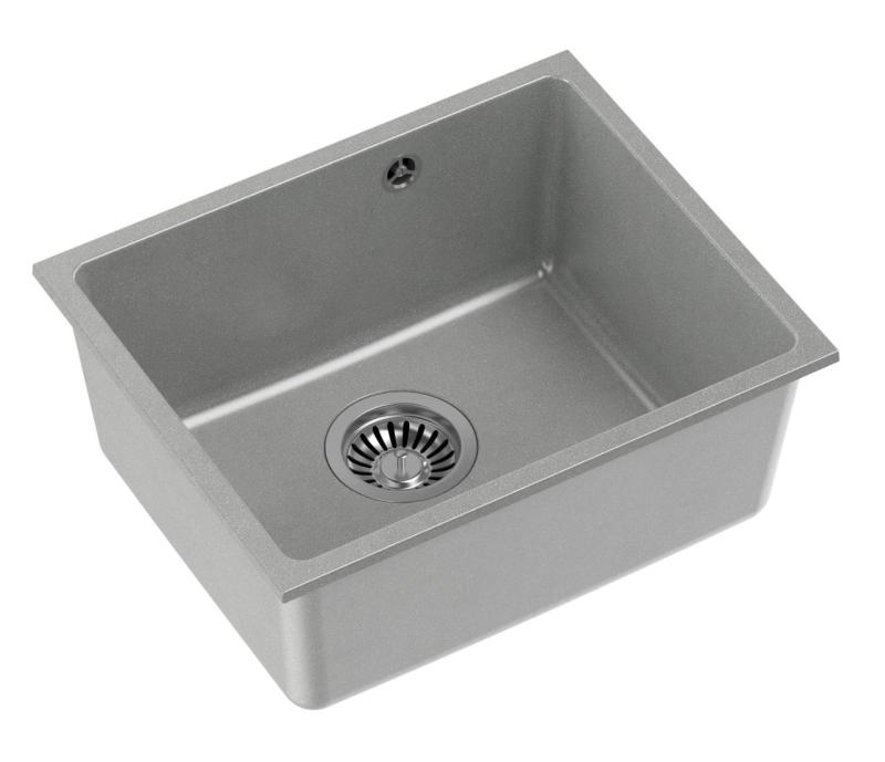 Quadri Elston Sivý Žulový Podmontážny Drez 420x335mm s Nerezovou Zátkou 1208967775