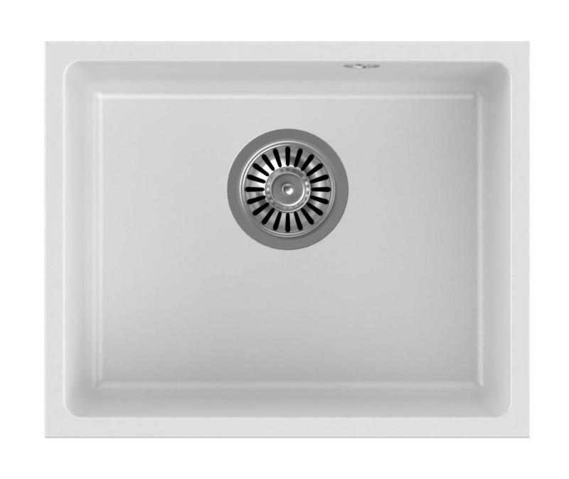 Quadri Elston Biely Žulový Podmontážny Drez 420x335mm s Nerezovou Zátkou 1208967776