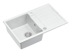 Quadri Sheffield Biely Granitový Drez s Odkvapkávacou Plochou 78x50cm s Nerezovou Zátkou - 1208967798