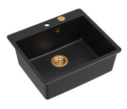 Quadri Sheffield Antracitový Granitový Umývadlo na Pult alebo Vstavné Umývadlo 57x50 cm s Otvorom na Batériu a Medenou Zátkou - 1208967814