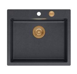 Quadri Sheffield Antracitový Granitový Umývadlo na Pult alebo Vstavné Umývadlo 57x50 cm s Otvorom na Batériu a Medenou Zátkou - 1208967814