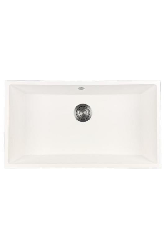 GraniteMy Universal Veľký Biely Granitový Drez 74x40 cm s gun metal zátkou - 1208967895