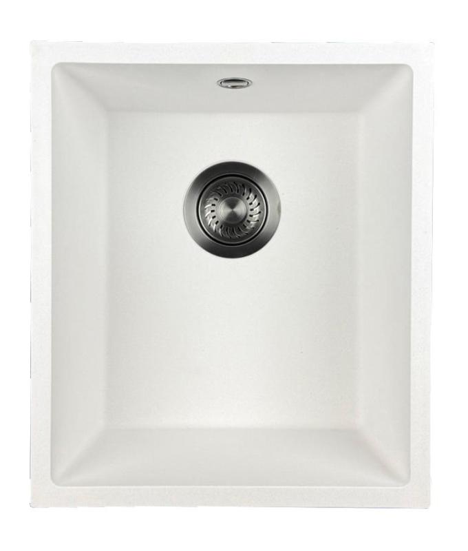 GraniteMy Universal Biely granitový drez 34x40 cm biely nadstavbový a zapustený s gun metal zátkou 1208967904